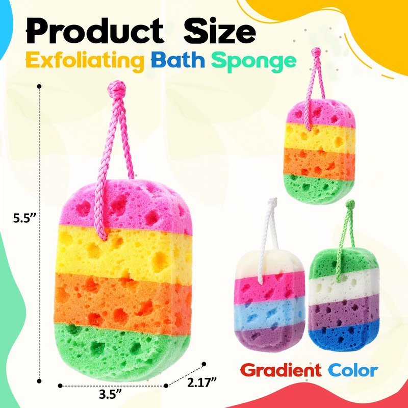 FoldTier 6 Pcs Exfoliating Bath Sponge Body Loofah Sponges Shower for Women Reusable Soft Bathing Pouf Foam Lufa Body Scrubber and Rich Lather, Color Matching(Gradient Colors)
