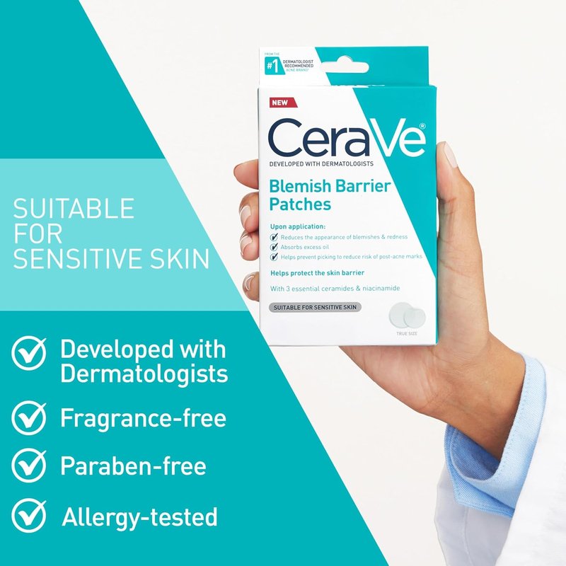 CeraVe Hydrocolloid Blemish Patches - Oil Absorbing Spot Treatment with Ceramides & Niacinamide | 22 Count, Ultra-Thin, Sensitive Skin Friendly