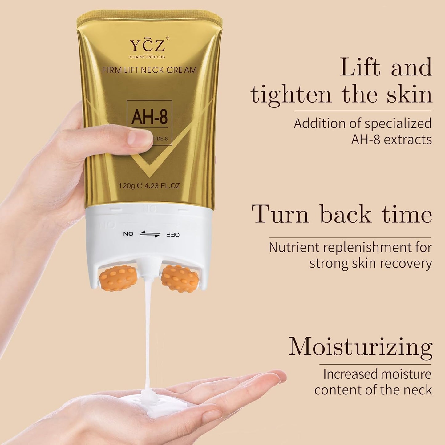 Ycz AH-8 Neck Firming Cream with Roller for Crepey Skin Body Care Comfort, Moisturizing, Anti-Aging Neck Cream with Peptide, Collagen, Smooths Wrinkles & Fine Lines Skin Care Skin Repair