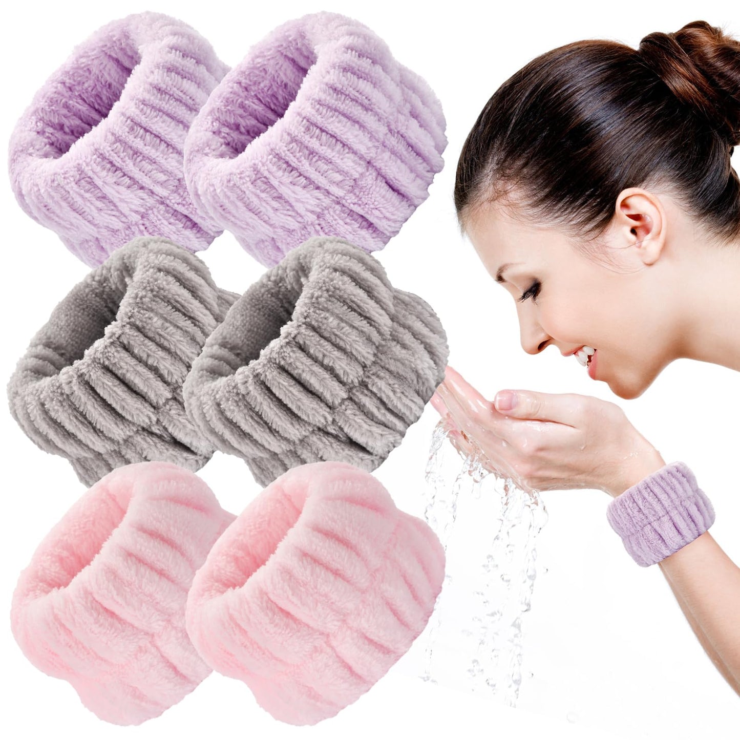 Wteehn 6pcs Wrist Bands for Washing Face Wash Wristbands Wrist Towels Arm Bands for Skincare Makeup Wrist Cuffs Spa Wrist Scrunchies