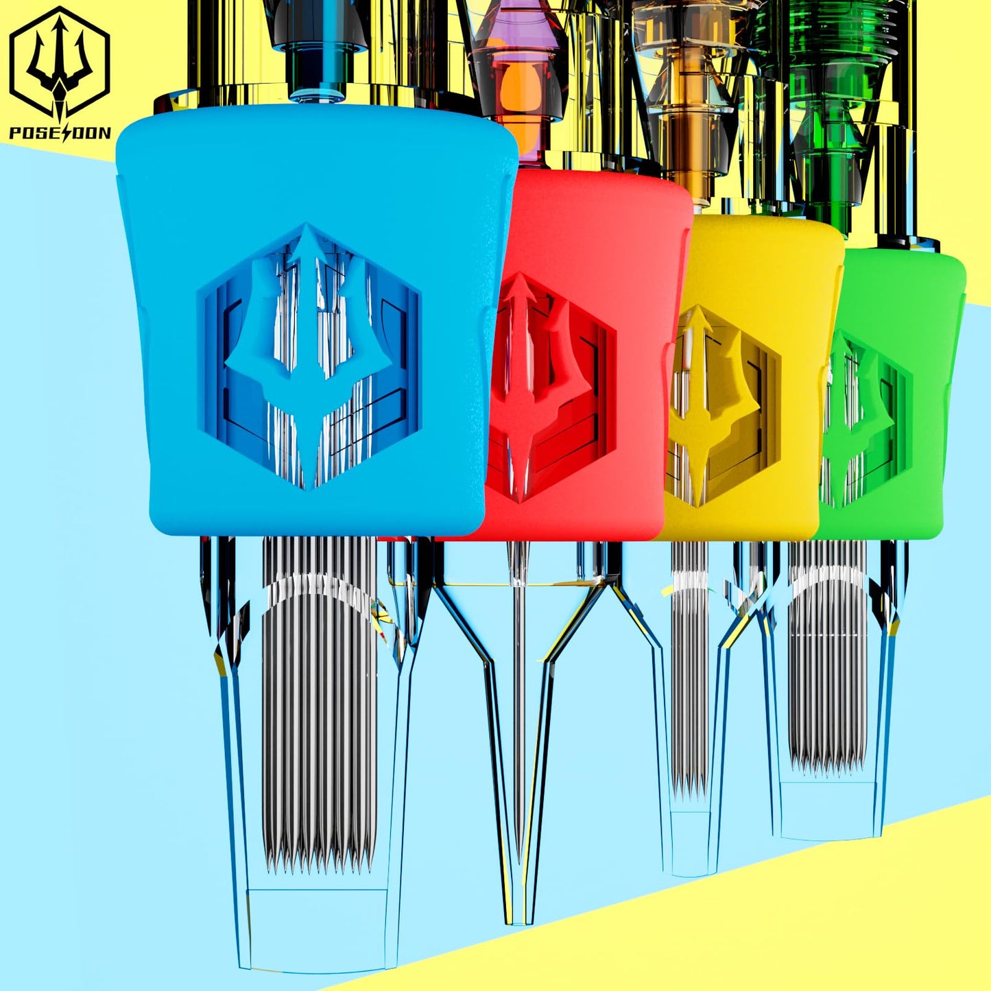 POSEIDON 50PCS Tattoo Cartridge Needles Mixed Size Steriled Needles with Disposable Membrane Safety Cartridges-1201RL, 1203RL, 1205RL, 1207RL, 1209RL for Tattoo Pen