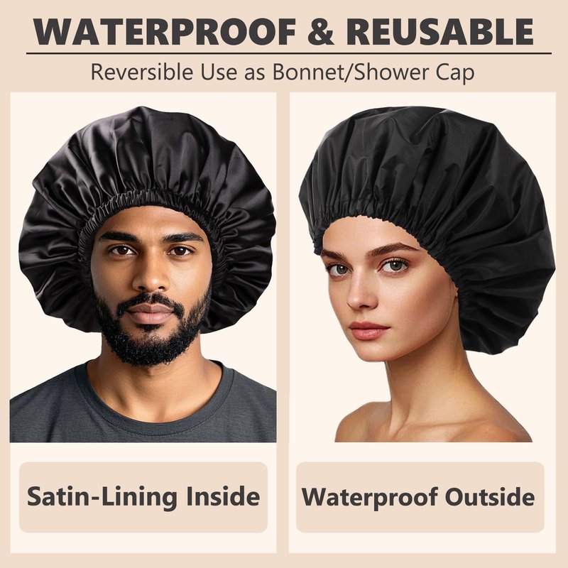 Adjustable Shower Caps for Women Men Reusable Waterproof Large Shower Cap for Men and Women Long Hair Braids