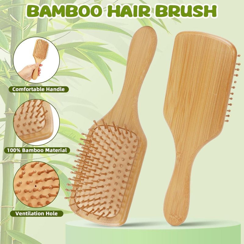 SAYAYA 8 PCS Bamboo Hair Brush Bulk for Massaging Scalp Natural Wooden Paddle Hairbrush with 12 Multicolor Pens Hair Brushes for Women Men Kids Detangling Curly Thick Wavy Hair DIY Gift for Crafts