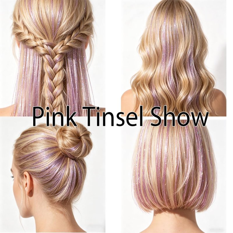 Celinebella Bubblegum Pink Glitter Hair Extensions - 48 Inch Heat-Resistant Strands for Prom & Events