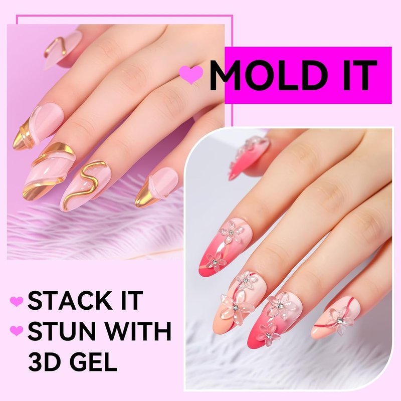 3D Gel Nail Art - Clear Solid Builder Gel for Extensions | Non-Sticky 4-in-1 Formula, 15ml
