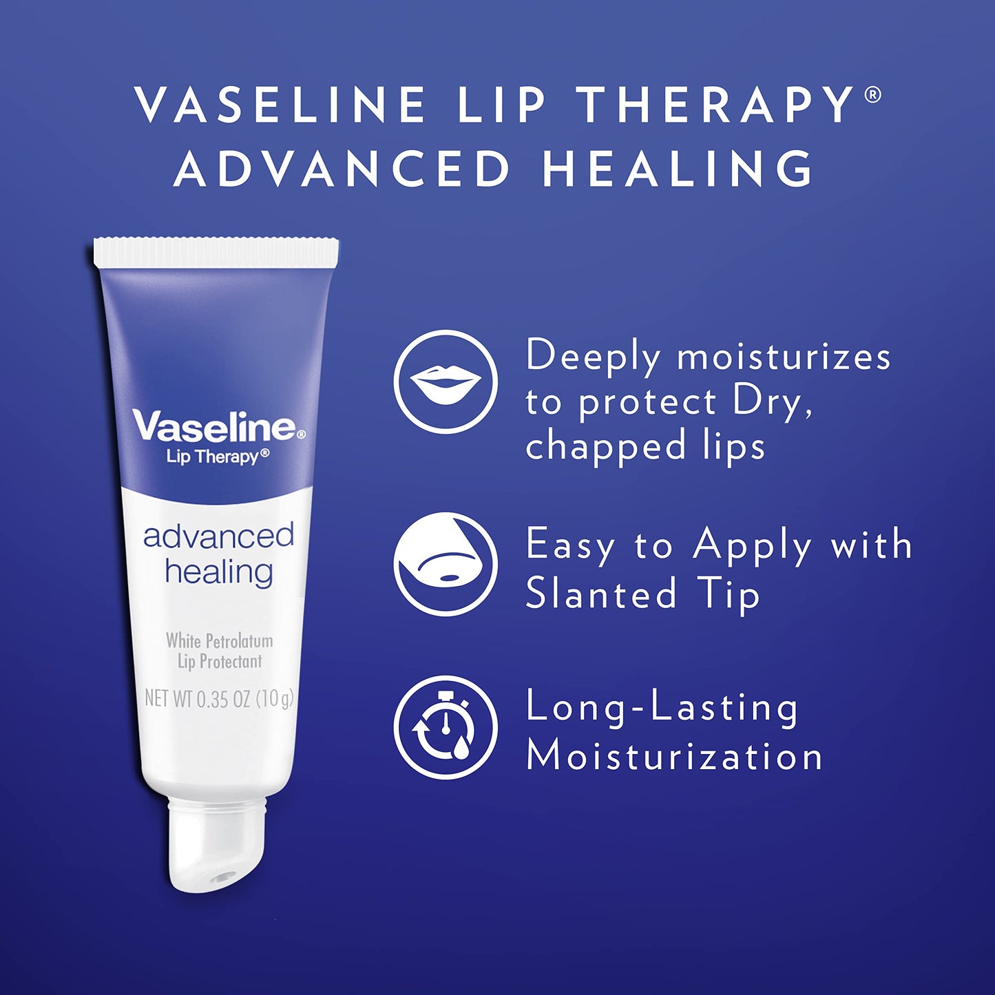 Vaseline Lip Therapy Lip Balm Tube, Advanced Healing Lip Moisturizer, 0.35 oz