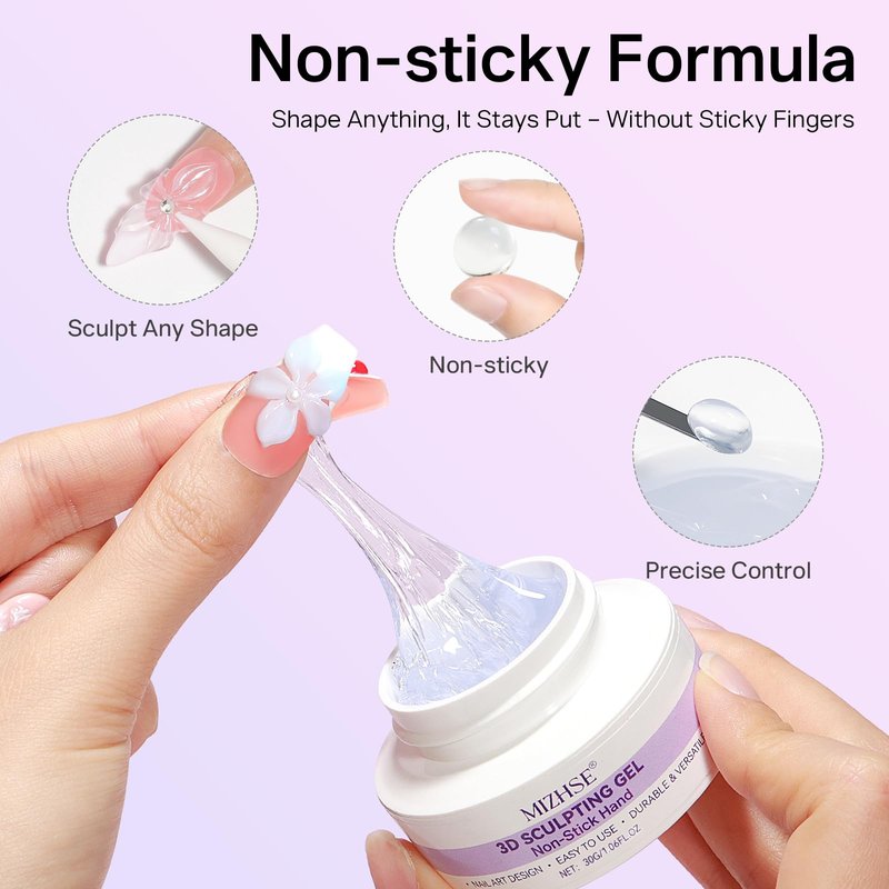 MIZHSE 30g 3D Gel Nail Art Clear Sculpting Gel Non-Sticky Molding Gels for Nails Sculpting U V LED Soak Off Gels Polish with Nail Art Pen Nail Design Home Manicure