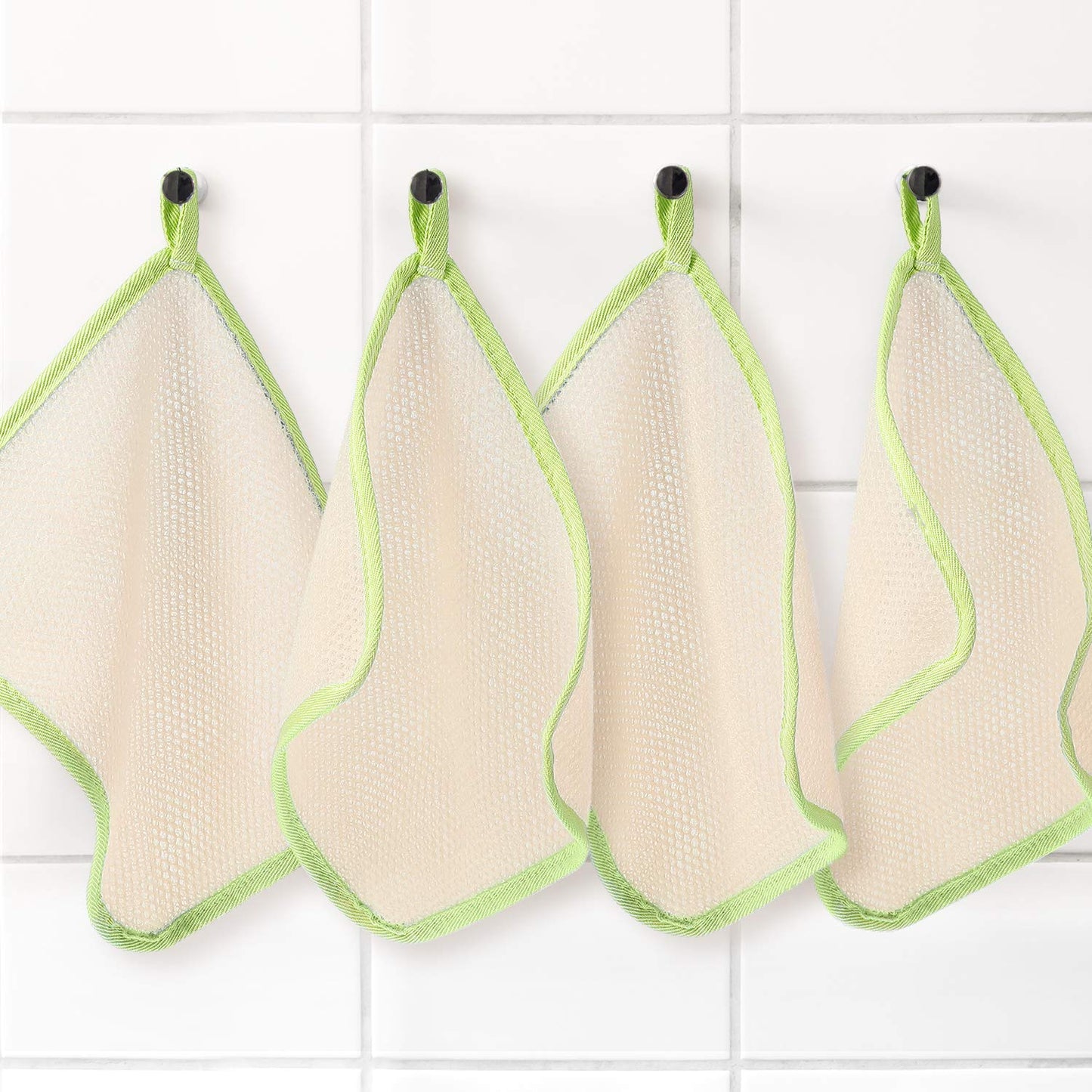 Tatuo 5 Pcs Exfoliating Face and Body Wash Cloths Towel Weave Bath Exfoliating Scrub Massage Bath Cloth for Women and Men, 10.23 x 8.66 Inch(Green Edge)