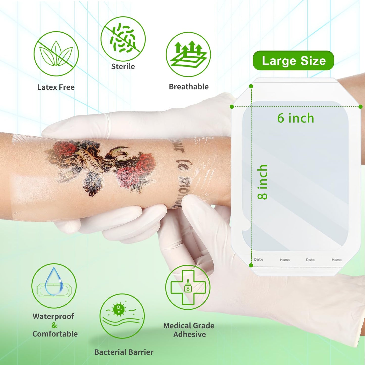NeuHeils Transparent Film Dressing, Size 6''x8'', 20 Packs, Tattoo Aftercare Bandages, Large Waterproof Wound Cover Patch, Post Surgical Shower Shiled, IV Shield, PICC Catheter Shower Cover