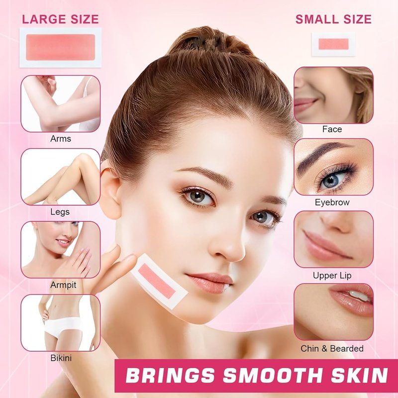 Skiennix 60 PCS Wax Strips for Hair Removal - 40 Facial & 20 Body Strips with Calming Oil Wipes