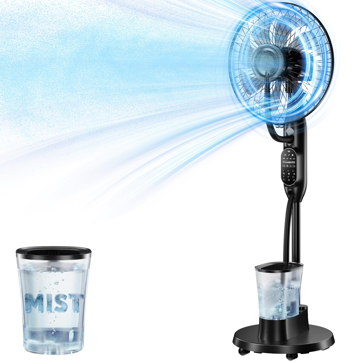 AetherMist Misting Fan, 16'' Standing Fan with Humidifier, Oscillating Fan with 9 Speeds 7H Timer, Fan for Bedroom, Pedestal Fan Indoor Only - 2026 Upgraded
