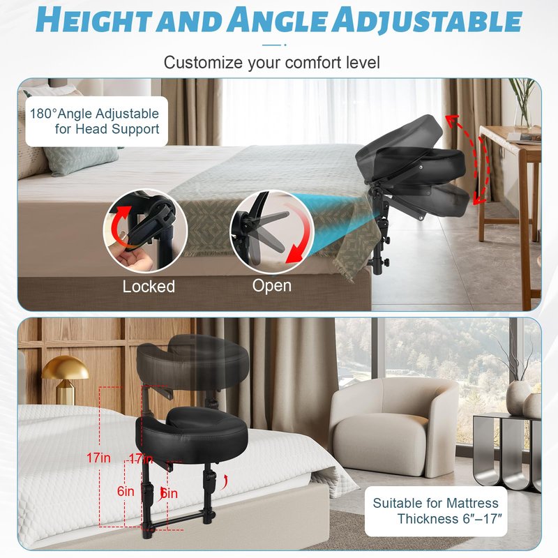HoMove Massage Headrest for Bed, Adjustable Massage Face Cradle at Home, Portable Bed Massage Head Holder, Massage Table Head Rest for Salon Spa, Face Down Pillow After Eye Surgery, Black