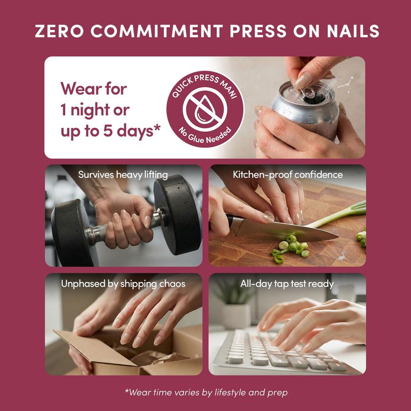 Glamnetic Quick Press Mani - No Glue Press On Nails, Just Peel and Stick, Oval Extra Short Nails, Mess Free, Salon Quality Stick On Nails, Sparkly Brown | in 15 Sizes - 30 Nail Kit