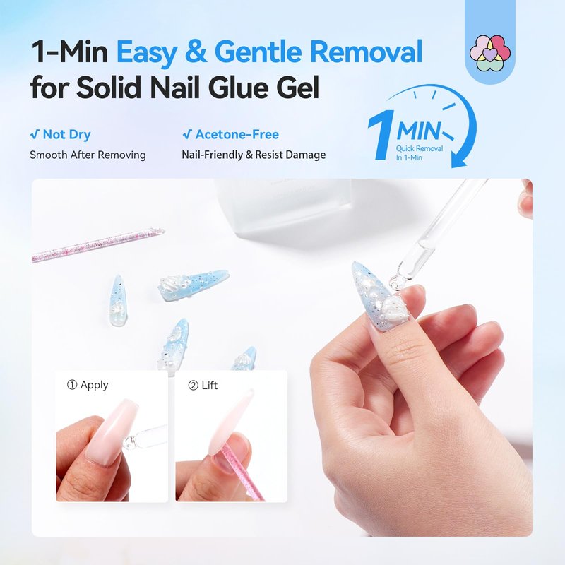 SAVILAND Nail Glue Remover for Press on Nails: 50 ML Solid Gel Glue Remover for Nail Tips, Quick Gentle Removal with Castor Oil VE, Non-Drying Odor-Free Non-Acetone Glue Remover Home Salon Starter DIY