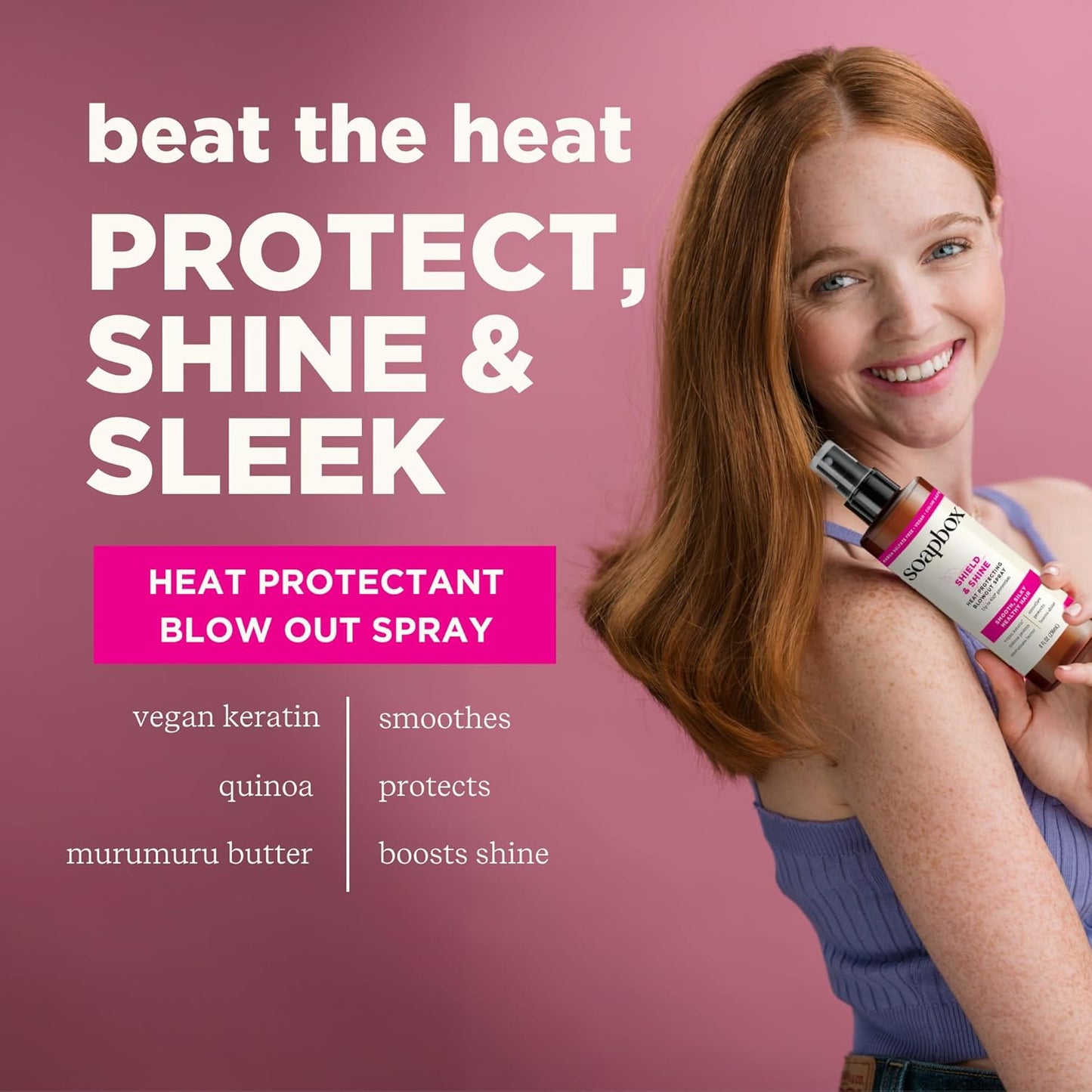Soapbox Heat Protectant Spray - 3-in-1 Hair Care for Heat Protection & Shine | 8oz, Vegan & Color Safe