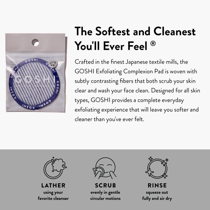 GOSHI Exfoliating Complexion Pads - Gentle Exfoliating Face Pads for Pores, Makeup Removal & Sensitive Skin - Reusable, Rapid-Drying Dual-Texture - Authentic Craftsmanship from Gunma, Japan - Blue