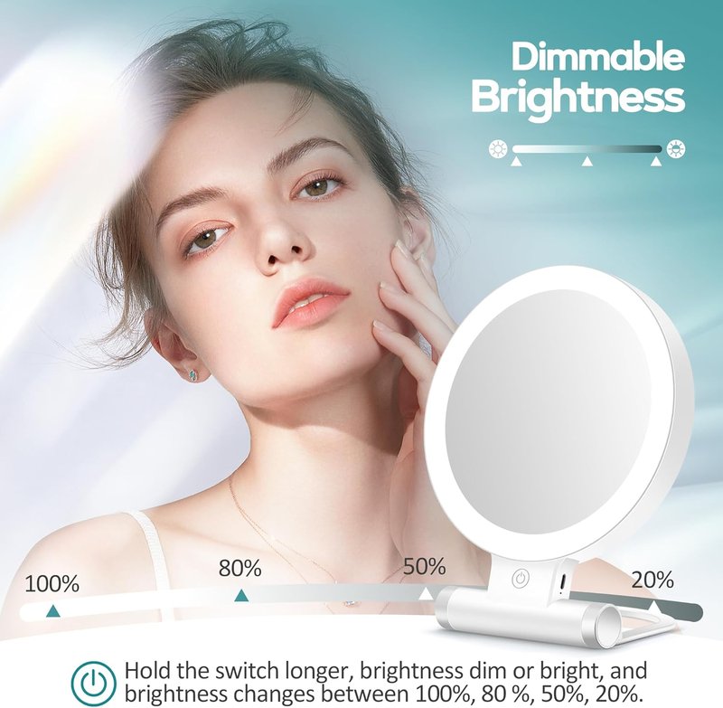 Magnifying Makeup Mirror with Light - 30X Double-Sided, Adjustable Brightness, Foldable Travel Design | 9" L x 7" W