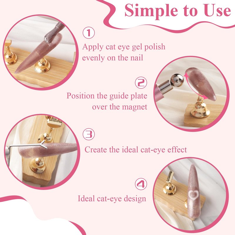 FOWSRHRG 3 in 1 Cat Eye Nail Magnet Set, Magnet Nail Art Pens with Steel Ball Round Beads and Guides, Multi-Effect Cat Eye Gel Nail Polish Magnets for Nail Art DIY Salon Manicure Design (Pink)