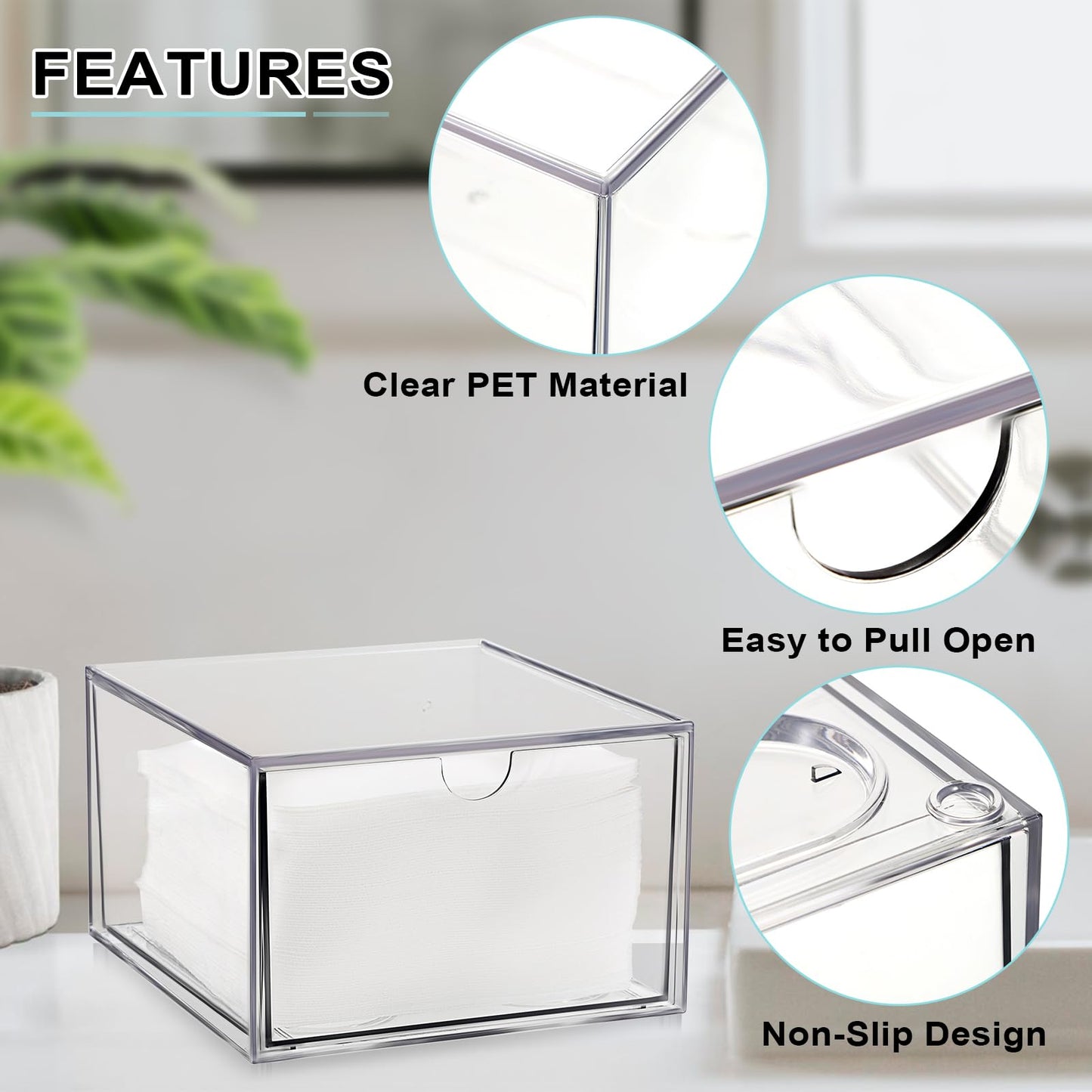 Sumnacon Disposable Face Towel Holder for Bathroom Vanity, Clear Plastic Facial Towels Holder Container with Drawer Storage, Face Towels Case Organizer Compatible with Clean Skin Cluub Towel