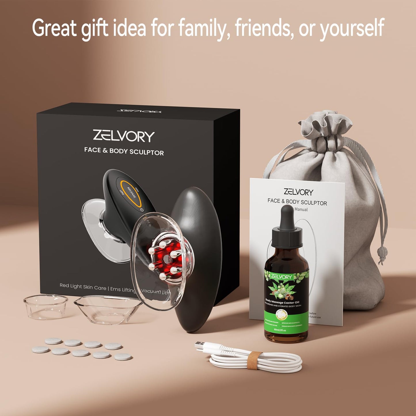 Zelvory 3-in-1 Body Sculpting Machine with Red Light, Vacuum Suction & Microcurrent, Cellulite Massage Tool for Arms, Legs, Waist & Belly, Skin Smoothing and Contouring Device for Home Use