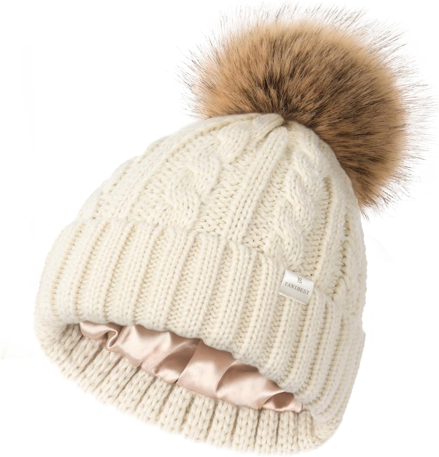 Womens Winter Beanie Hat - Satin Lined Knitted Cap for Warmth & Style | Soft Pom Pom Design