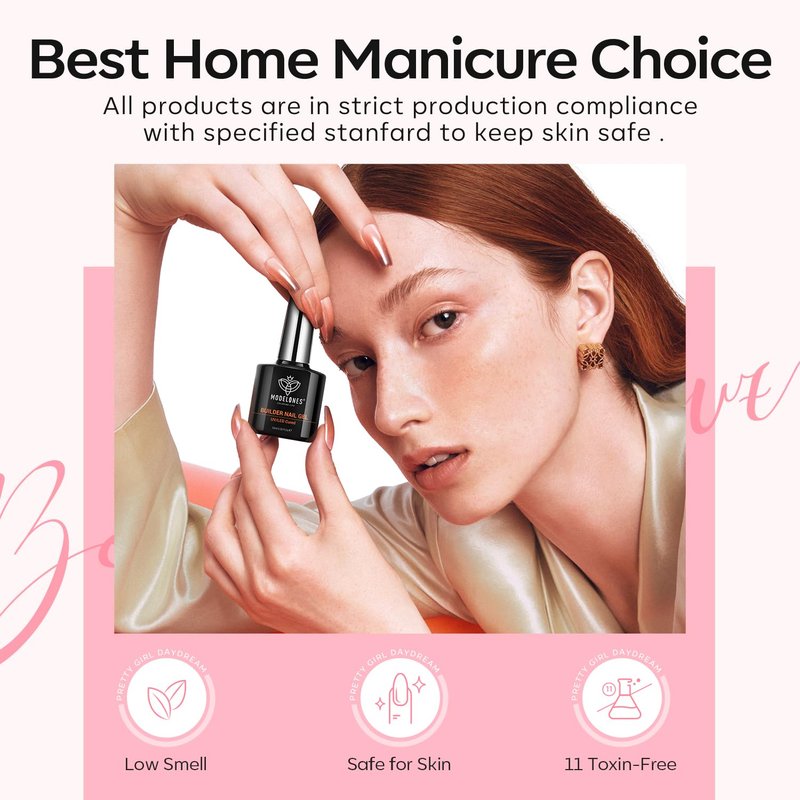 Modelones Base Coat Builder Nail Gel - 2 Pcs Cover Nude & Rose Pink | 8-in-One Rubber Color Base Polish, 10 ml
