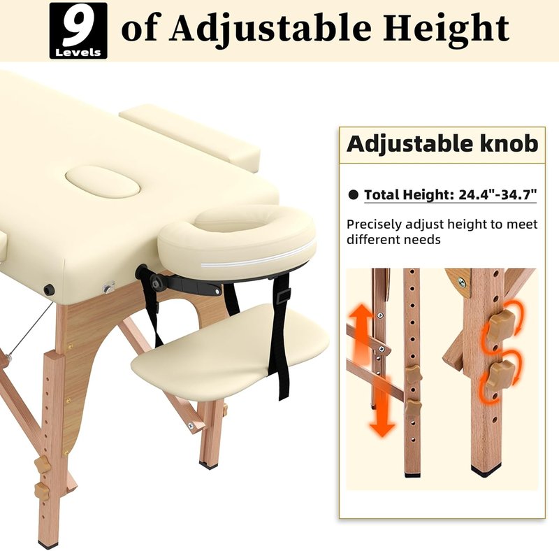 Civama Portable Massage Table - Lightweight Aluminum Frame with Carrying Bag | Beige, Ideal for Spa & Tattoo Use