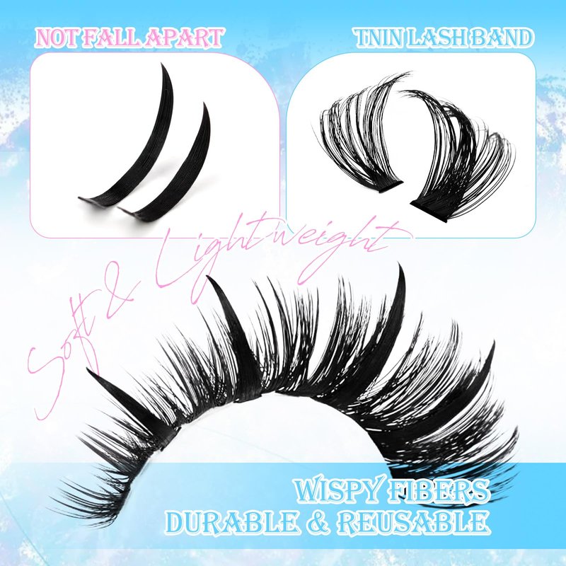Lash Clusters Spikes Eyelash Clusters with Spiky Cluster 14-20mm Fluffy Volume 100D Individual Lashes Lash Extensions Wispy D Curl Manga Natural Cluster Anime Eyelash Extensions