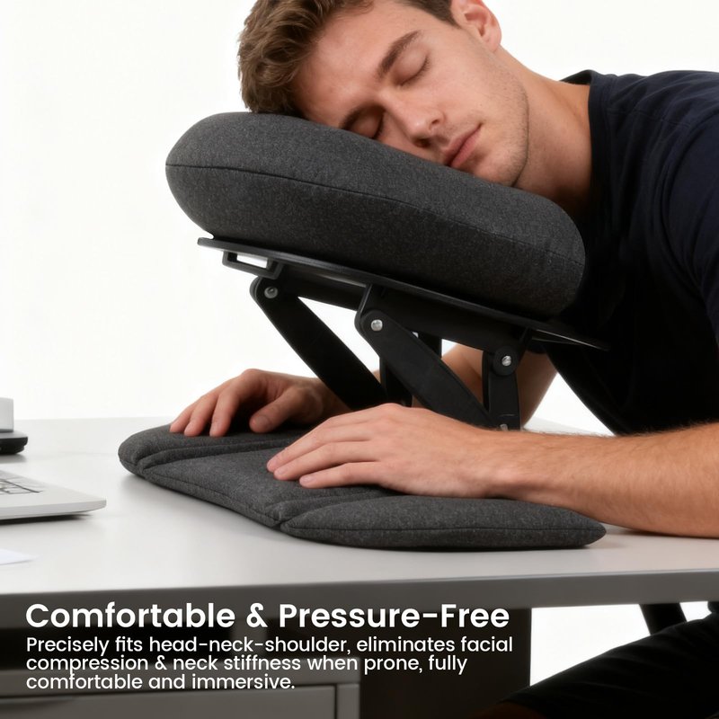 CROWNZONEE Intelligent Support Memory Foam Pillow，Adjustable Massage Pillow – Multi-Use Ergonomic Neck Pillow for Office Naps,Travel, Recliner Headrest – Portable (Black Pillow+Black Plastic Stand)