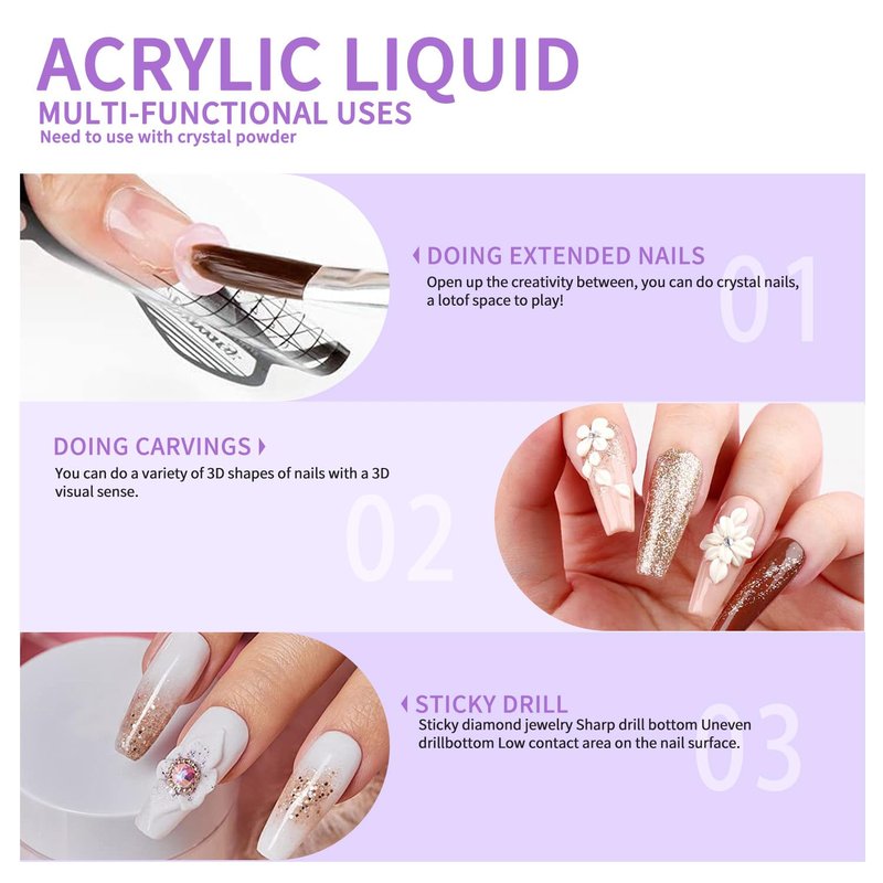Acrylic Liquid Monomer 120m Nail Liquid Monomer for Acrylic Nails & 120ml Acrylic Brush Cleaner for Cleaning Acrylic Powder Brushes Nails Acrylic Nail Kit
