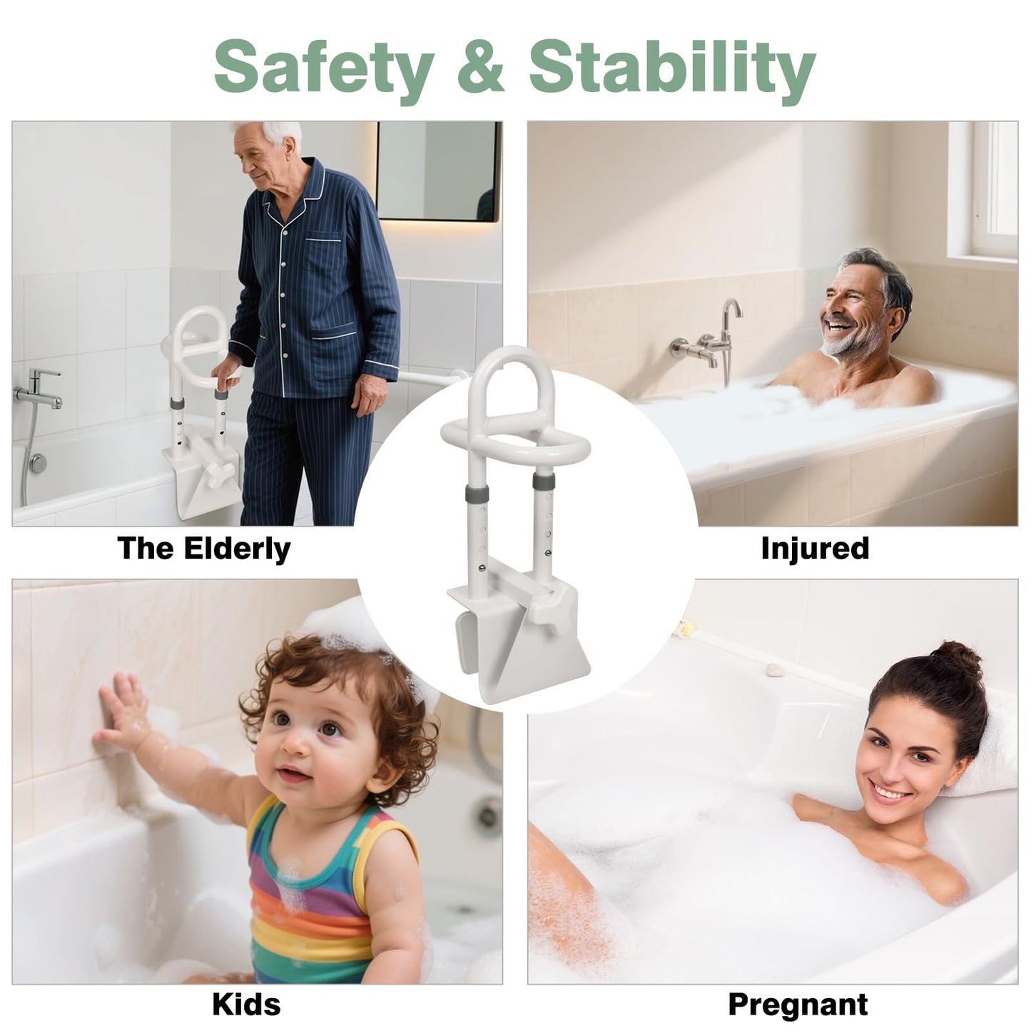 YEEGO DIRECT Bathtub Safety Rail, Height Adjustable Shower Bathtub Grab Bars for Seniors, Innovative Triple Grip Bathtub Handles for Seniors, Waterproof Frame, 300 LBS Weight
