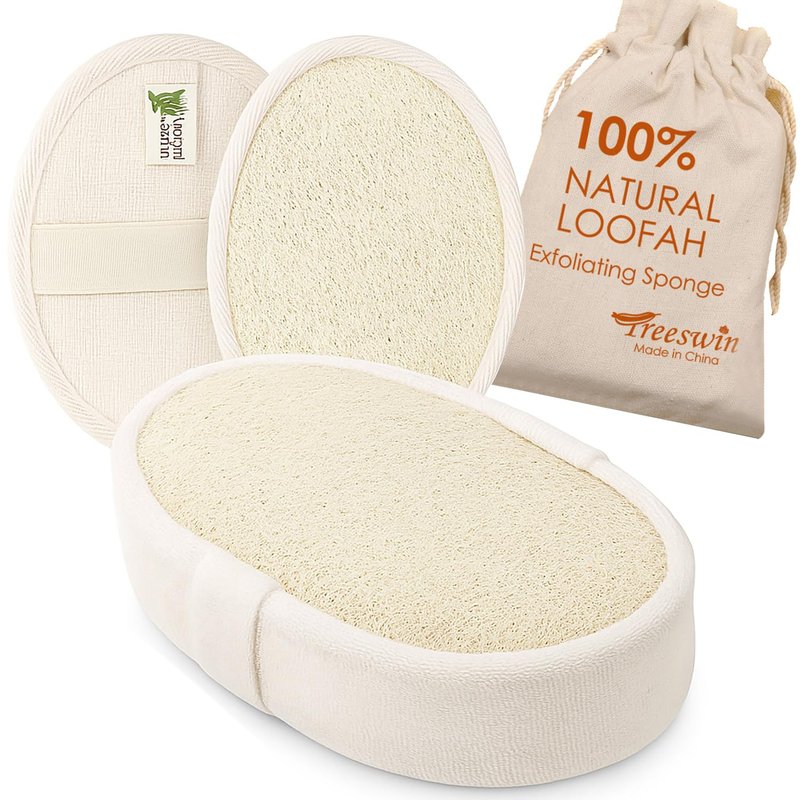 Natural Loofah Sponge 3 Pack for Shower, Organic Luffa Exfoliating Body Scrubber, Eco Friendly Biodegradable Bath Sponge, Plant Based Body Exfoliator for Men Women, Shower Loofah with Hanging Rope