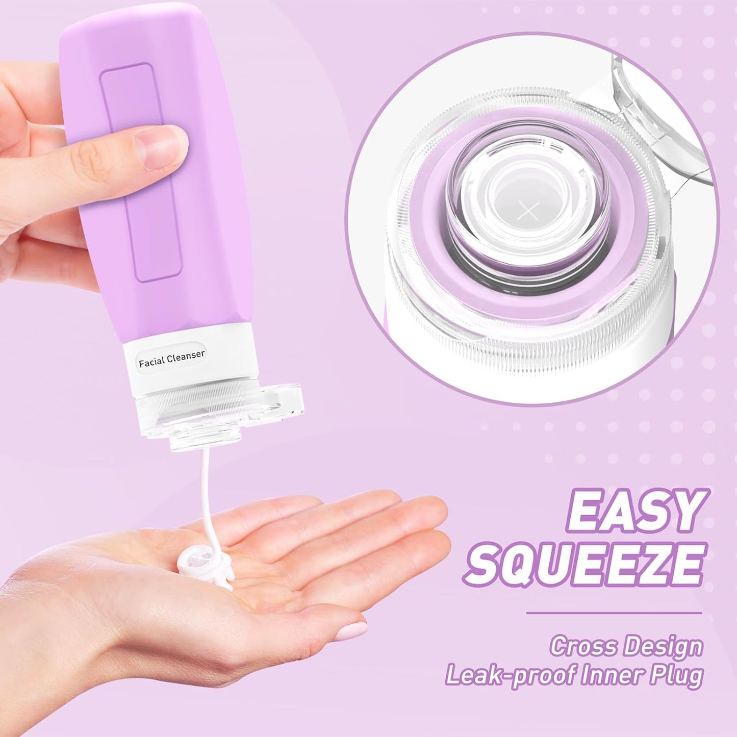 Travel Toiletries Bottles - TSA Approved 3oz Leak Proof Silicone Containers | BPA Free Essentials Kit in Purple