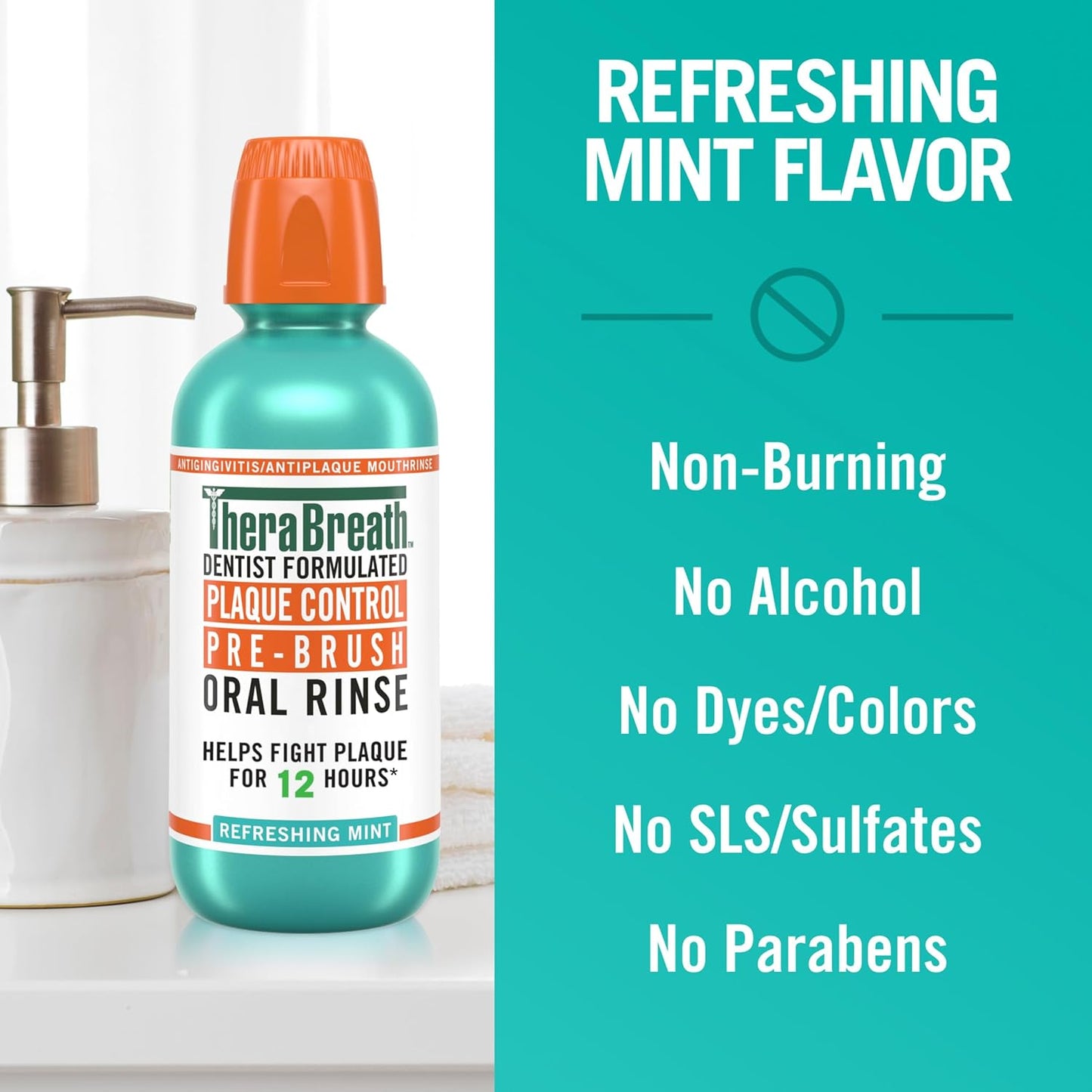 TheraBreath Plaque Control Oral Rinse - Antigingivitis Mint Formula, Alcohol-Free | 16 Fl Oz (Pack of 2)