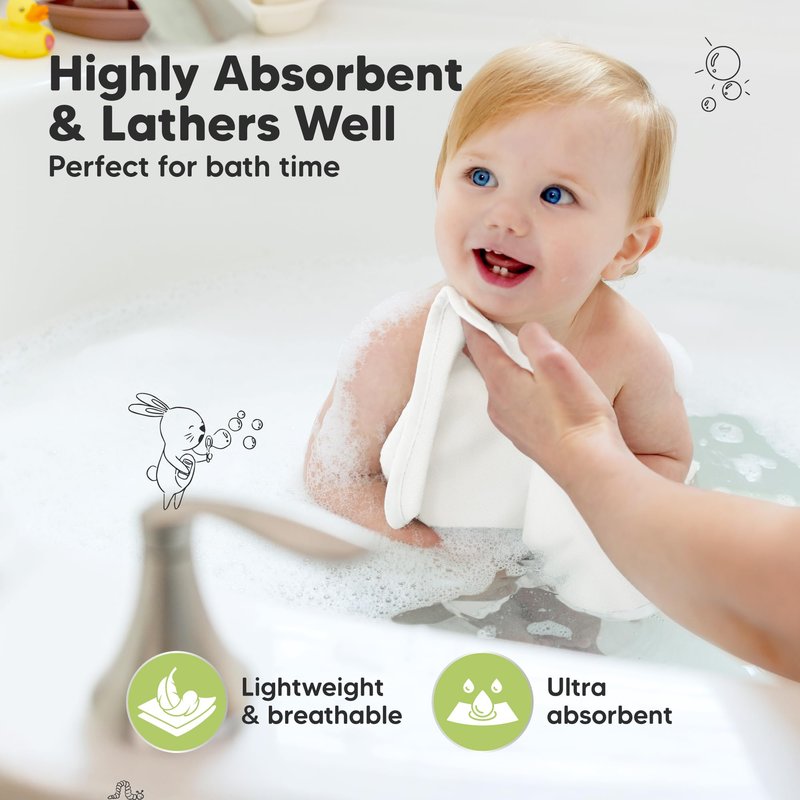 6-Pack Cotton Baby Washcloths for Newborn - Cotton Muslin Soft Wash Cloths for Babies, Infant, Kids, Toddler Towels for Boy, Girl, Super Absorbent Face Cloths, Scratch-Free Baby Rags (Soft White)