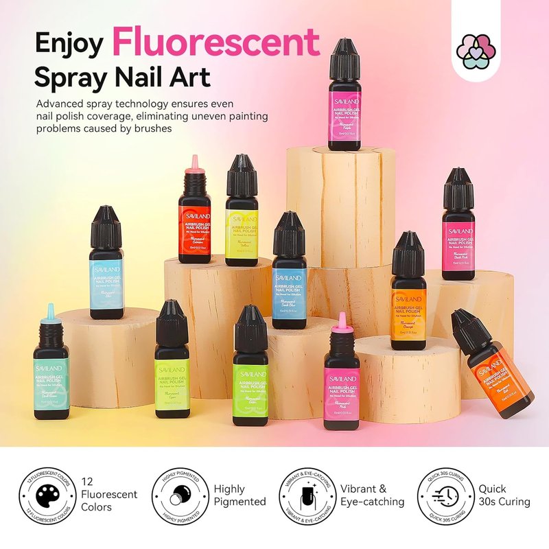 SAVILAND Airbrush Gel Nail Polish Hema-Free: Dilution-Free Colorful Airbrush Nail,12 Colors 15ml Non-Acetone for Nails French Manicure DIY Salon & Party & Bar Social Nail Art