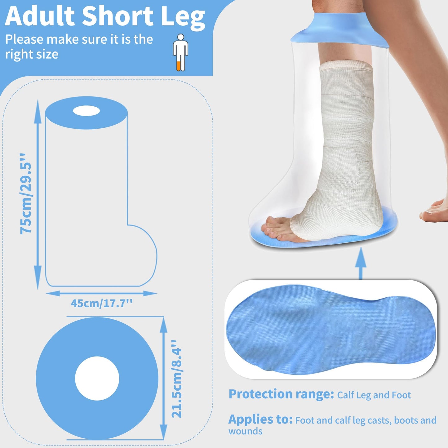 Waterproof Leg Cast Cover Showering with Non-Slip Bottom, Extra Wide Watertight Foot Cast Shower Protector for Foot After Surgery, Bunion Surgery, Foot Casts, Boots