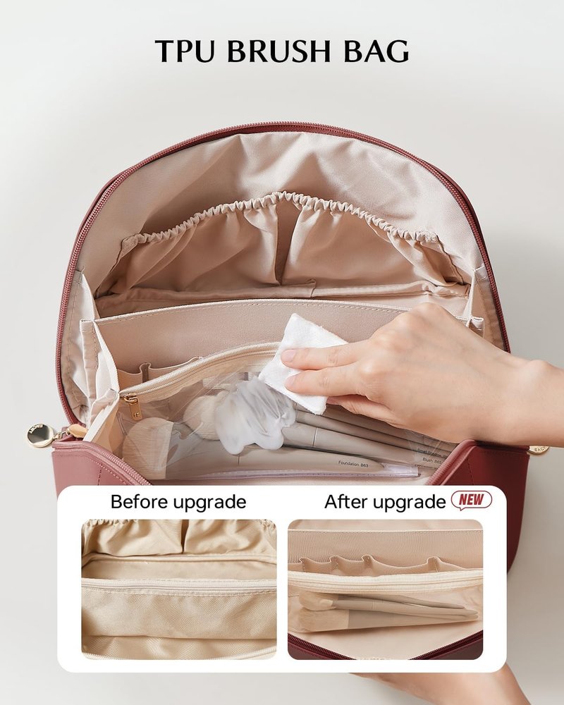 EACHY Travel Makeup Bag - Large Capacity Waterproof PU Leather Cosmetic Organizer for Skincare & Essentials
