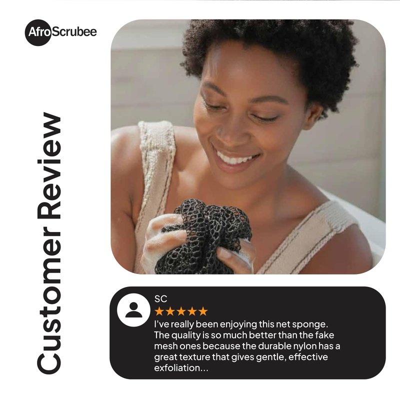 AfroScrubee Authentic African Net Sponge Exfoliating Bath Sponge (Black)
