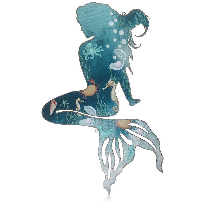 Demissle Metal Mermaid Decor Ocean Themed Wall Decorations Mermaid Wall Hanging Art Indoor Outdoor for Bathroom Kitchen Garden Pool Patio 15 x 9.7 Inches(Delicate Style)