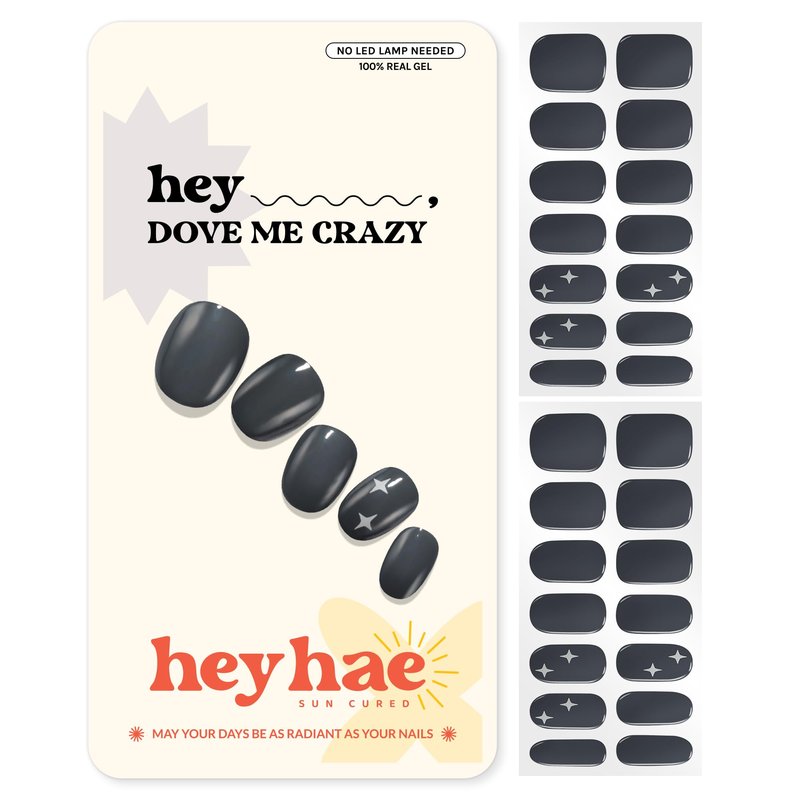 Heyhae Semi Cured Gel Nail Strips | No LED Lamp Needed | Fall, Gray, Solid | Easy Apply & Remove, Salon Quality | Includes 28 Strips, 1 Prep Pads, Nail File & Wooden stick - Hey, Dove me Crazy