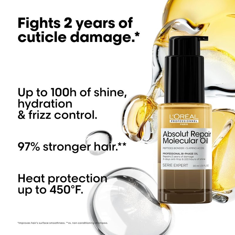 L'Oréal Professionnel Paris Hair Oil - Repair & Shine Bi-Phase Oil | Lightweight, Anti-Frizz, 100 Hours Shine