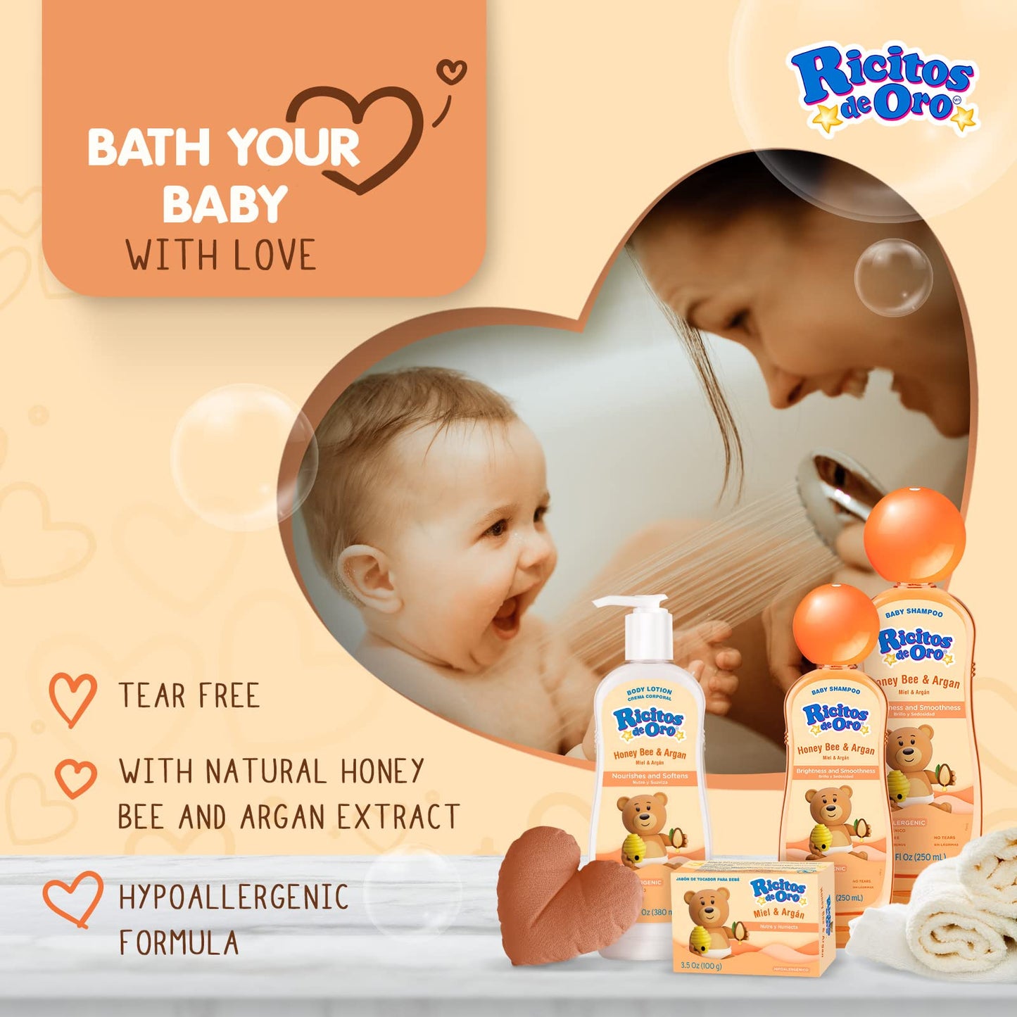 Ricitos de Oro Honey Bee Bar Soap, Hypoallergenic Bar Soap, Assists in Moisturizing Baby's Skin, Delicate Skin, 6-Pack of 3.5 Oz, 6 Bar Soaps.