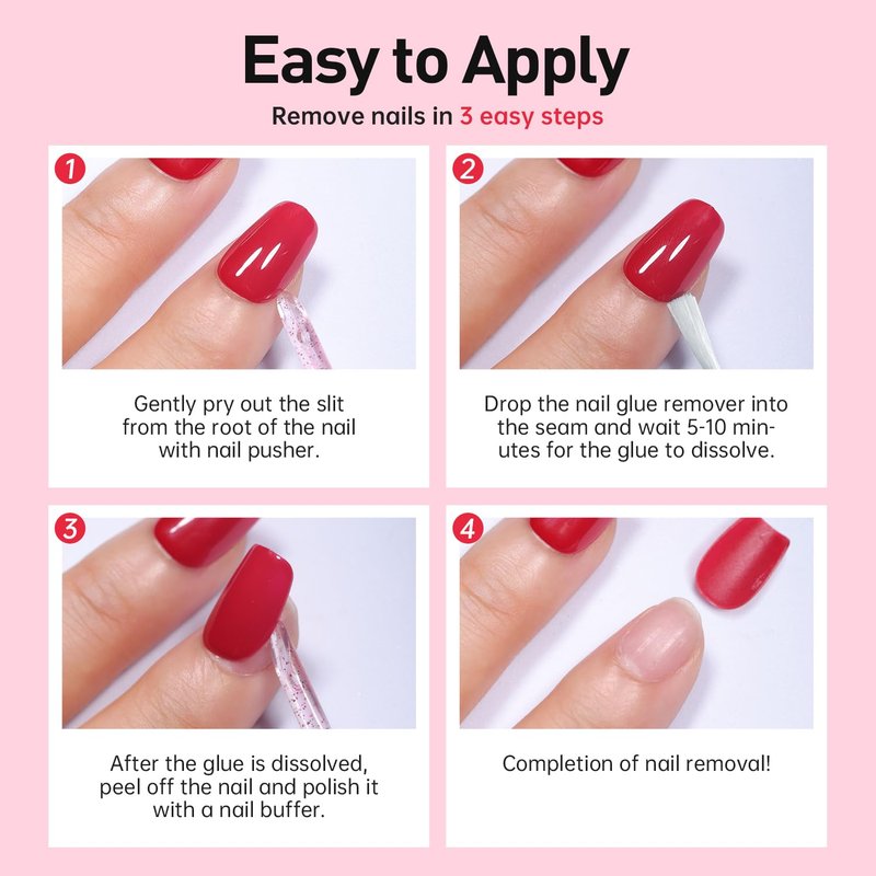 Curvlife Multi-functional Brush-on Nail Glue Remover 20ml for Press On and Fake Nails - Cuticle Pusher for Women