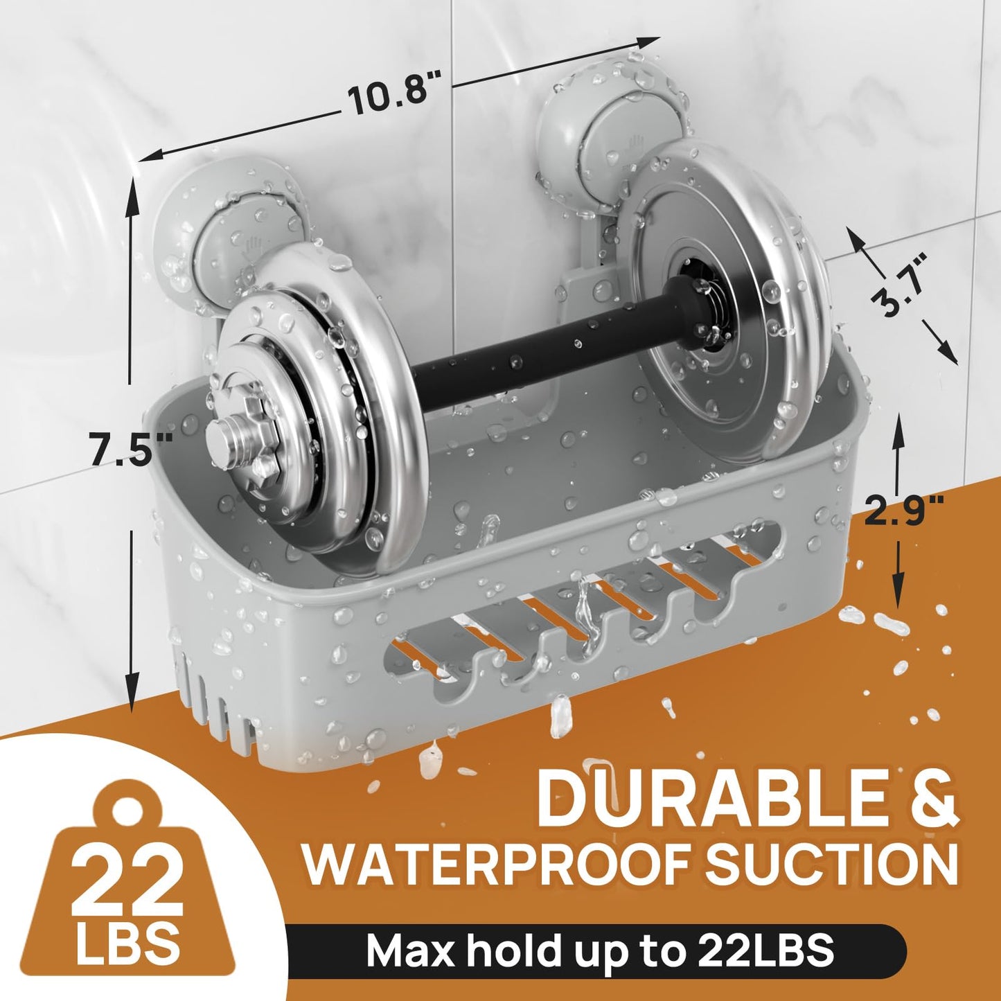 LEVERLOC Shower Caddy Suction Cup 2 Pack, Shower Organizer Removable Bathroom Shelf, Storage for Inside Shower Powerful Suction Max Hold 22lbs Waterproof Holder, Gray