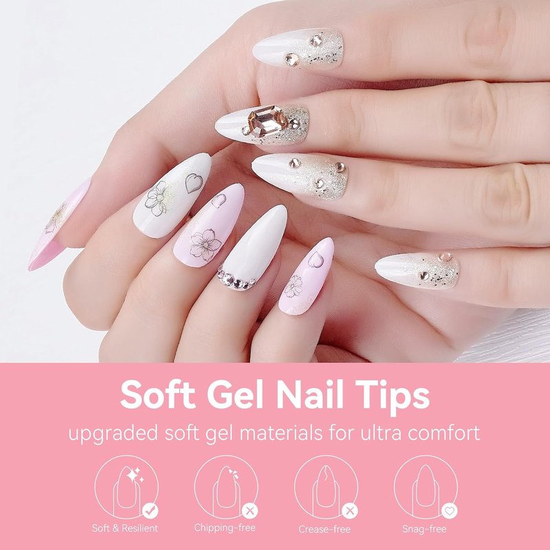 Almond Nail Tips - 500pcs Medium Pre-Buffed Full Cover Clear Press-On Nails | 10 Sizes for DIY Nail Art