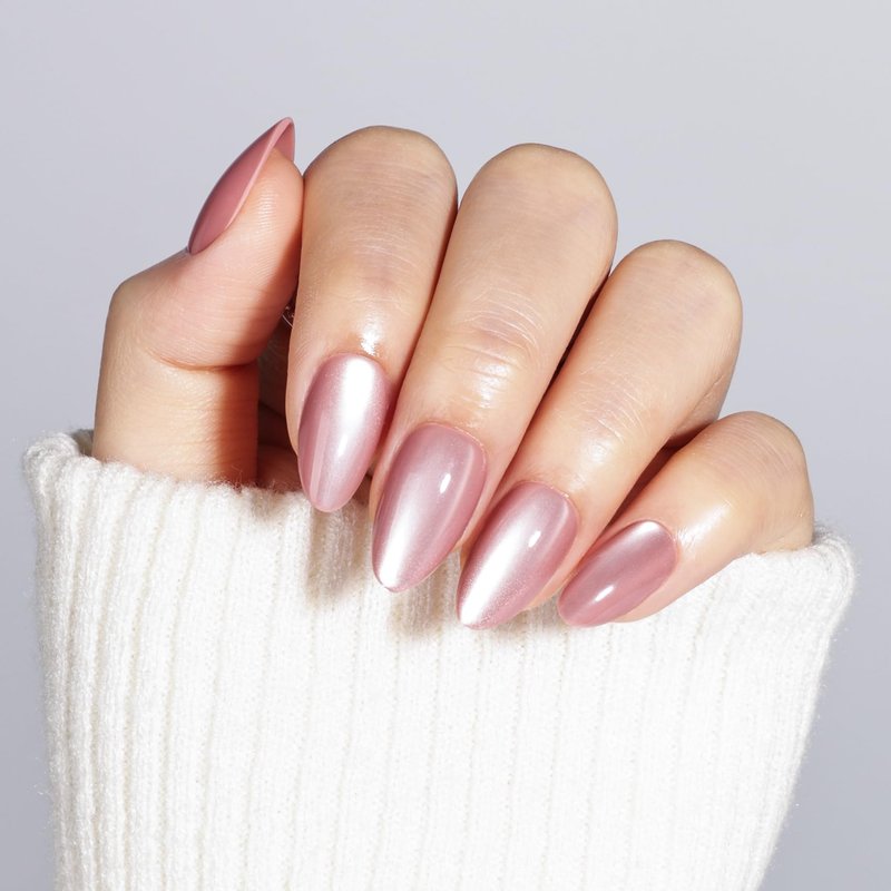 Cat Eye Press On Nails Almond - Mauve Short Fake Nails with Nail Glue, Pink Press On Nails Opaque Reusable Stick On Nails in 16 Sizes - 32 Nail Kit for Women & Girls | Salon Quality