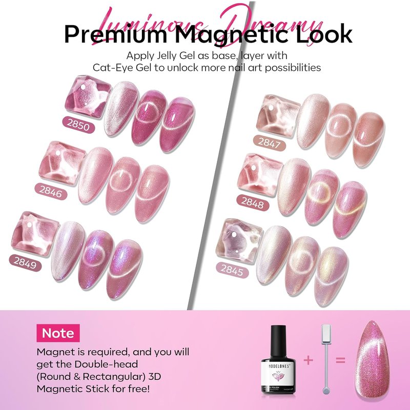Cat Eye Gel Nail Polish Set - 6 Colors Summer Neutral Nude Pink Pearlescent | 9D Glitter Gel for All Skin Tones