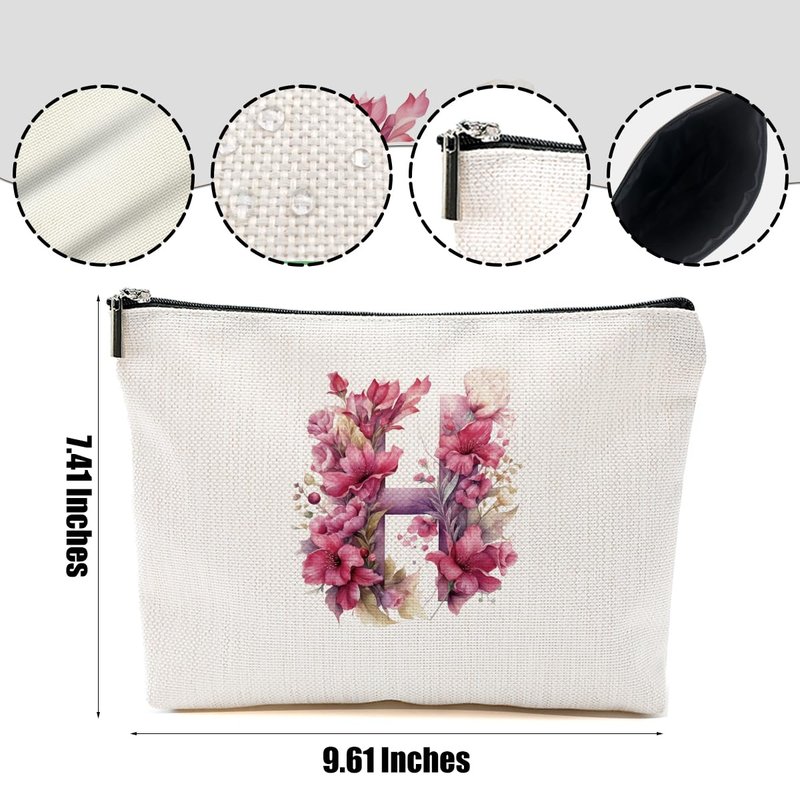 DHKG Initial Makeup Bag Personalized Cosmetic Bag Monogrammed Gifts for Women Boss Mom Bestie Travel Organizer Zipper Pouch Teacher Gifts Mothers Day Birthday Bridal Shower Gifts, Pink Letter H