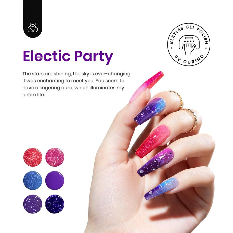 Beetles Color Changing Gel Nail Polish Set - 6 Colors Pink Red Glitter Blue Purple Mood Temperature Change Nail Polish Gel Set Soak Off Nail Art Gel DIY Salon Manicure Gift for Women